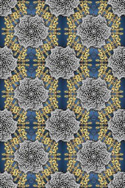 Mandala gri, mavi ve siyah renkte. İslam 'ın, Arapça' nın, Hint dinlerinin ruhani ve ayinsel sembolü. Raster Yuvarlak Süs Şablonu. Küresel renklerde geometrik çember ögesi.