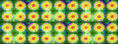 Yeşil ve sarı renkli çiçekler. Raster illüstrasyonu. Çiçek deseni. Şatafatlı bahar bahçesi dokusu. Yeşil ve sarı renkte çiçek çizimi.