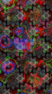 Renkli Bahar Teması eskiz kalıbı. Düz Çiçek Elementleri Tasarımı. Süslü kumaş deseni. Raster illüstrasyonunda çiçek deseni çizimi.