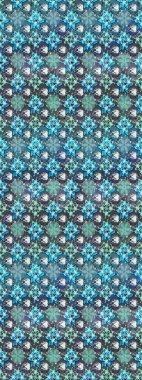 Raster illüstrasyonu. Mavi renkli Asya tekstili. Çiçek desenini çiz.