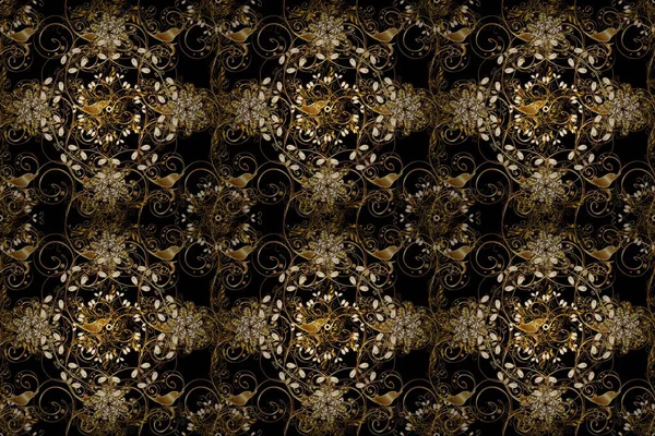 Raster oriental ornament. Golden pattern on pleasant colors with golden elements. Seamless golden pattern.