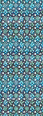 Raster illüstrasyonu. Mavi renkli Asya tekstili. Çiçek desenini çiz.