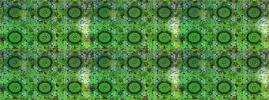 Damask arkaplanı. Altın çiçekli, pürüzsüz desen. Barok tarzında altın çiçekli süs. Yeşil renklerdeki altın element.