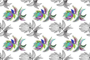 Tekstil için dikişsiz suluboya desen. Sevimli çiçeklerle, desenli, kırmızı, beyaz ve gri renklerle renksiz desenli. El çizimi çiçek pürüzsüz desen (taş)).