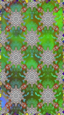 Yeşil ve gri renkli çiçekler. Çiçekli karalama şeklinde Raster çiçek deseni. Nazik, narin çiçek arkaplanı.