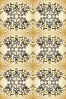 Altın karalama fantezi yapraklarından Raster soyut çiçek çelengi ve bej, nötr ve gri renkli bir çiçek. El yapımı dekoratif çerçeve, albüm kapağı, tebrik kartı, klasik Art deco tarzı.