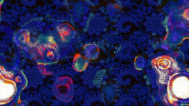 Mavi ve siyah renkte çiçekler. Kumaş desenli papatya çiçekleri ayrıntıları.