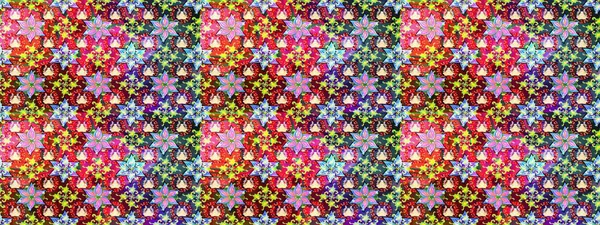 Raster illüstrasyonu. Kırmızı ve mavi renklere karalamalar çizilmiş çiçek deseni.