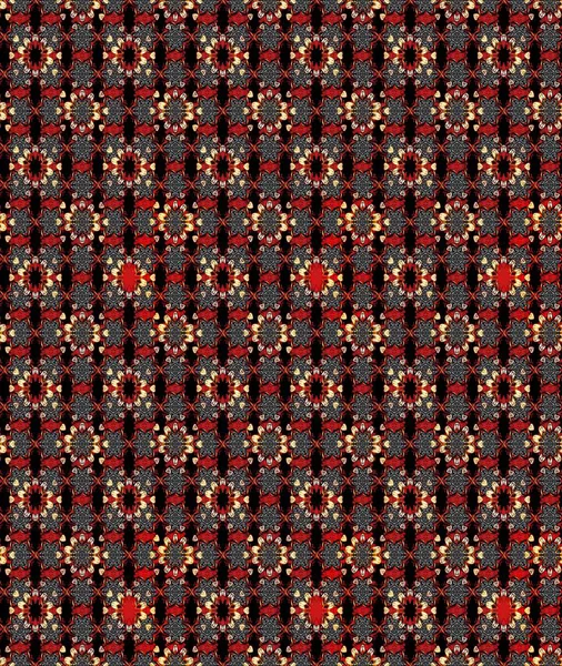 Siyah ve kırmızı renkte çiçekler. Raster Illustrasyon 'daki Çiçek Deseni' nin son moda çizimi. Renkli Yaz Temalı eskiz kalıbı. Düz Çiçek Elementleri Tasarımı.