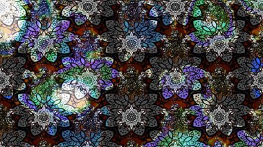 Desen, çizim, çiçek sınırı. Kıvırcık, parlak örgü. Çiçek çelengi. Eski moda arka plan. Raster illüstrasyonu. Güzel, pürüzsüz kumaş, tuval..