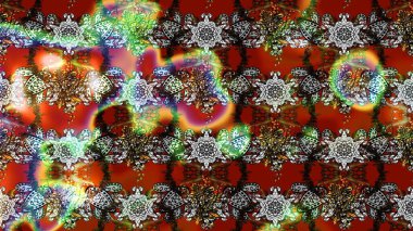 Kahverengi, gri ve kırmızı renklerde Asya tekstili. Raster illüstrasyonu. Suluboya çiçekli çiçek deseni.