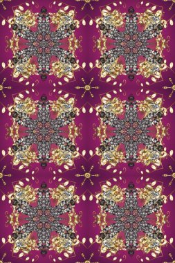 Raster klasik barok çiçeksiz altın desenli. Mor ve gri renklerdeki altın desenli altın elementler. Süslü dekorasyon. Lüks, kraliyet ve Viktorya dönemi konsepti.