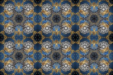 Gri ve mavi renklerde grafiksel, modern, pürüzsüz desen. Duvar kâğıdı barok, İspanyol kumaşı. Kusursuz raster arka plan. Kusursuz çiçek deseni.