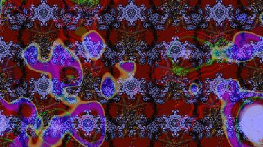 Çiçeksel elementlerle süslenmiş zarif raster dokusu. Küçük çiçekte hoş bir çiçek deseni var. Parlak çiçekli kahverengi ve mor renkler üzerine soyut çizim deseni.