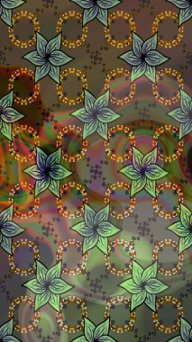 Raster illüstrasyonu. Küçük çiçekli yay deseni çiz. Suluboya tarzında kahverengi renkler üzerine.