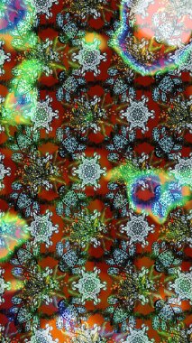 Arkaplan dokusu, duvar kağıdı, yeşil ve kahverengi renkli çiçek teması. Soyut etnik raster çizim kalıbı. Kabile sanatı boho baskısı, klasik çiçek arkaplanı.