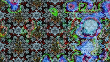 Mavi ve siyah renklerde. Mavi ve siyah renkte mavi ve siyah papatya deseni. Raster illüstrasyonu.