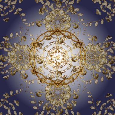 Menekşe üzerinde altın desen ve altın elementlerle nötr renkler. Kusursuz klasik altın desen. Raster geleneksel oryantasyon süsü.