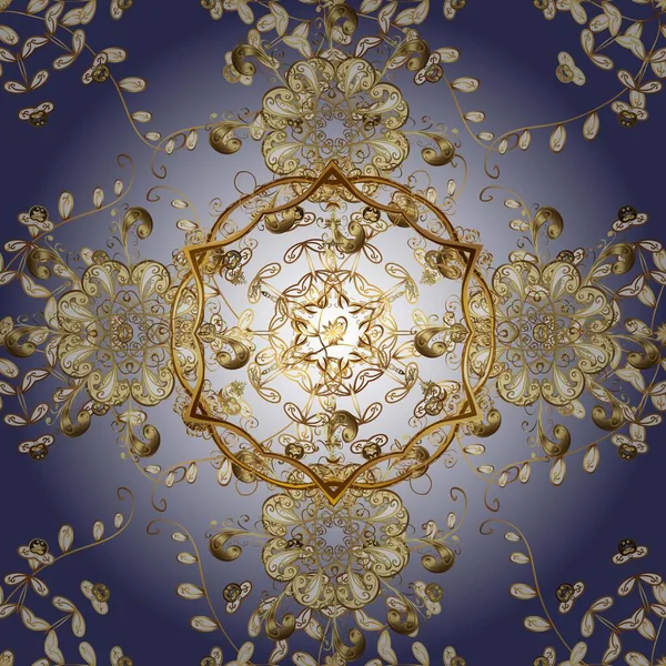 Menekşe üzerinde altın desen ve altın elementlerle nötr renkler. Kusursuz klasik altın desen. Raster geleneksel oryantasyon süsü.