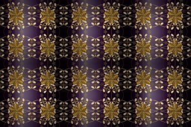 Raster illüstrasyonu. Raster altın desen. Kusursuz altın desenli bukleler. Altın elementli siyah, sarı ve kahverengi renkler. Doğu tarzı arabesk.