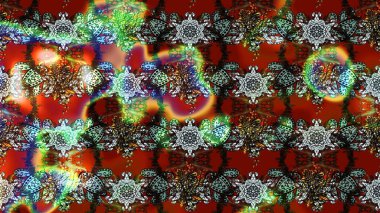 Dallı bahar çiçekleri ile desen, kahverengi ve çiçek silueti ile kırmızı renkler. Raster deseni.