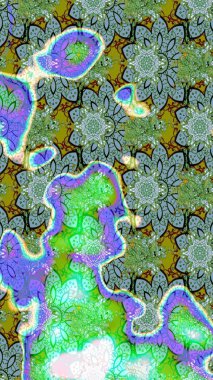 Motley illüstrasyonu. Yeşil ve mavi çiçekli bahar çiçekleri. Küçük renkli çiçekler. Küçük çiçekte güzel bir desen. Moda baskıları için zarif bir şablon.