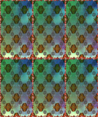 Raster çiçekleri klasik tarzda çizilmiş. Çiçekli, pürüzsüz bir desen. Raster illüstrasyonu. Yeşil ve mavi renklerde bahar çiçekleri..