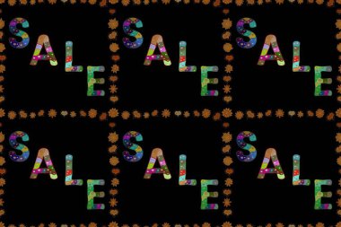 Kusursuz. Raster biçimi. Siyah, yeşil ve turuncu renkli bir resim. İnternet mağazası, dükkan, tanıtım broşürü, poster ve afiş için indirimli arkaplan.