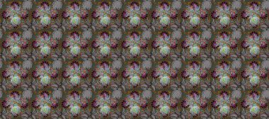 Soyut etnik raster kusursuz desen. Vadinin yeşil ve gri renkli çiçekleri. Çiçekler..
