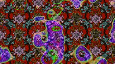 Raster illüstrasyonu. Çiçek buketleriyle klasik bir eskiz şekli. Kahverengi ve kırmızı renklerde.