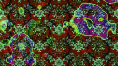 Şirin çiçekli eskiz deseni ve yeşil ve kahverengi renkli yapraklar, suluboya çiçek deseni, duvar kağıdı, kart ya da kumaş için fayanslı. Raster illüstrasyonu.