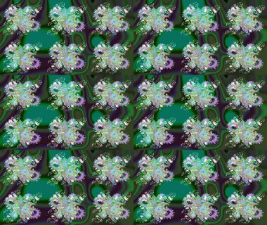 Moda baskıları için zarif bir şablon. Parlak renkli çiçekleri ve yeşil ve gri renkte yaprakları olan harika bir çiçek deseni. Modern çiçek arkaplanı. Halk stili.