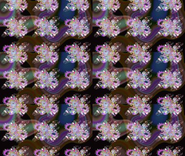 Raster illüstrasyonu. Renkli Bahar Teması eskiz kalıbı. Düz Çiçek Elementleri Tasarımı. Kahverengi ve siyah renkte zarif çiçekli suluboya.