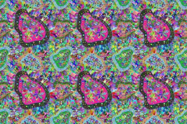 Duvar kağıdı, web sitesi arka planı, ambalaj kağıdı, davetiye, broşür, afiş veya web sitesi için pürüzsüz çiçek deseni kullanılabilir. Parlak elementlerin el çizimi Raster çizimi.