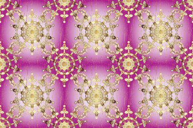 Tarafsız ve mor renklerde altın element. Antika altın tekrarlanabilir duvar kağıdı. Barok tarzında altın çiçek süsü. Damask arkaplanı tekrarlayan kusursuz desen.