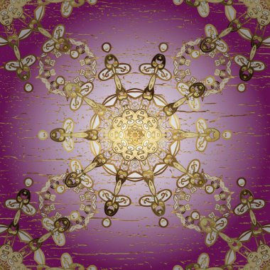 Kusursuz altın desen. Tarafsız ve mor renklerde altın elementlerle kusursuz desen. Raster doğulu süsü.
