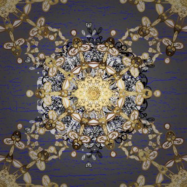 Geleneksel oryantasyon süsü. Kusursuz klasik raster altın desenli. Klasik klasik klasik arka plan. Kahverengi ve beyaz renklerde, altın elementlerle kusursuz desen.