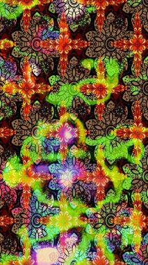 Raster illüstrasyonundaki çiçek desenli çizim. Suluboya tarzında siyah ve yeşil renkte çiçekler.