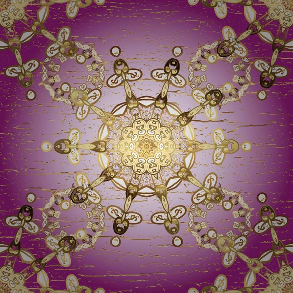 Kusursuz altın desen. Tarafsız ve mor renklerde altın elementlerle kusursuz desen. Raster doğulu süsü.