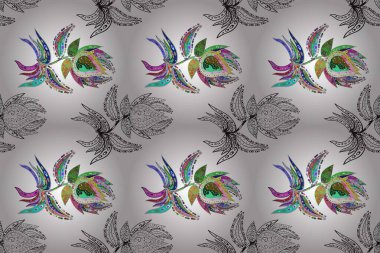 Hediye ambalaj kağıdı, tebrik kartları, posterler ve pankart tasarımı. Raster düz çiçekleri pürüzsüz desen. Çiçekler beyaz, kırmızı ve gri renklerde.