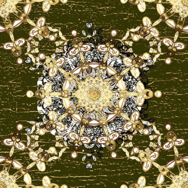 Klasik klasik klasik arka plan. Kahverengi ve beyaz renklerde altın elementlerle kusursuz desen. Kusursuz klasik raster altın desenli. Geleneksel oryantasyon süsü.