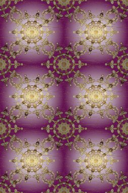 Tarafsız ve mor renklerde altın elementlerle kusursuz desen. Kusursuz altın desen. Raster doğulu süsü.