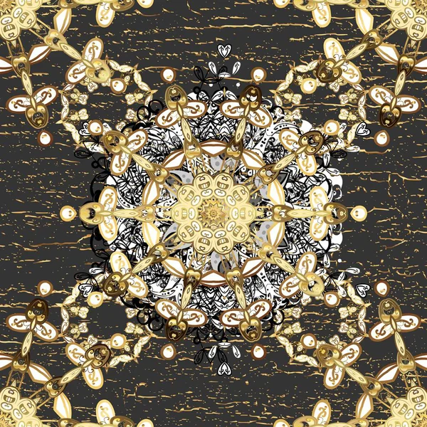 Traditional orient ornament. Classic vintage background. Seamless pattern on brown and white colors with golden elements. Seamless classic raster golden pattern.