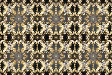 Damask pürüzsüz yineleme kalıbı. Antika altın tekrarlanabilir duvar kağıdı. Gri, bej ve kahverengi renklerde altın element. Barok tarzında altın çiçekli süs..