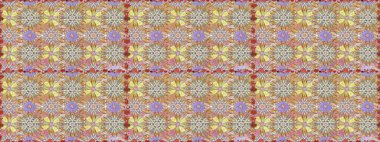 Renkli Bahar Temalı Kusursuz Arkaplan. Tarafsız ve bej renkli şirin çiçek desenleri. Raster Modaya uygun kumaş deseni. Düz Çiçek Elementleri Tasarımı.