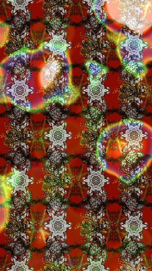 Çiçek desenli çizim. Raster illüstrasyonu. Asya tekstil tarzında. Çiçekler kahverengi, kırmızı ve gri renklerde. Raster illüstrasyonu.