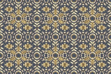 Geleneksel klasik raster altın pürüzsüz desen. Barok tarzında kusursuz bir doğulu süsü. Bej, nötr ve mavi renklerde altın elementler.