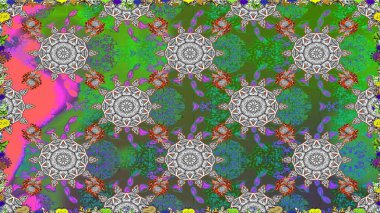 Yeşil ve gri renkli çiçekler. Çiçeksiz desenli arka plan, darbeler, sıçramalar, yaz çiçekleri. Raster illüstrasyonu.