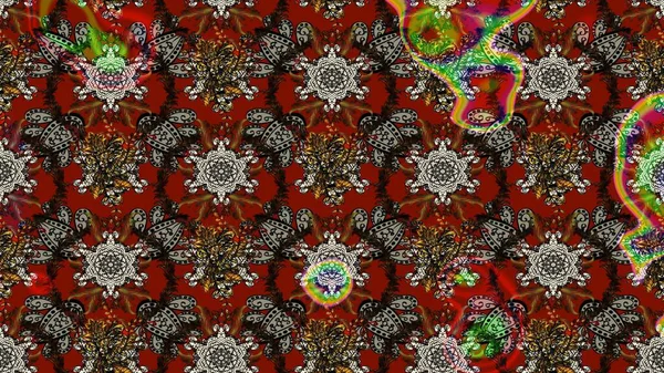 Raster çiçekleri klasik tarzda çizilmiş. Raster illüstrasyonu. Kibar, bahar çiçekleri kırmızı ve kahverengi renklerde. Çiçekli yumuşak çizim deseni.