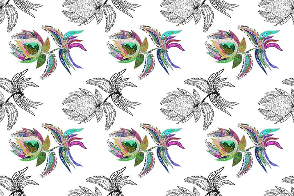 Beyaz, gri ve kırmızı renklerde parlak çiçekli halı deseni.